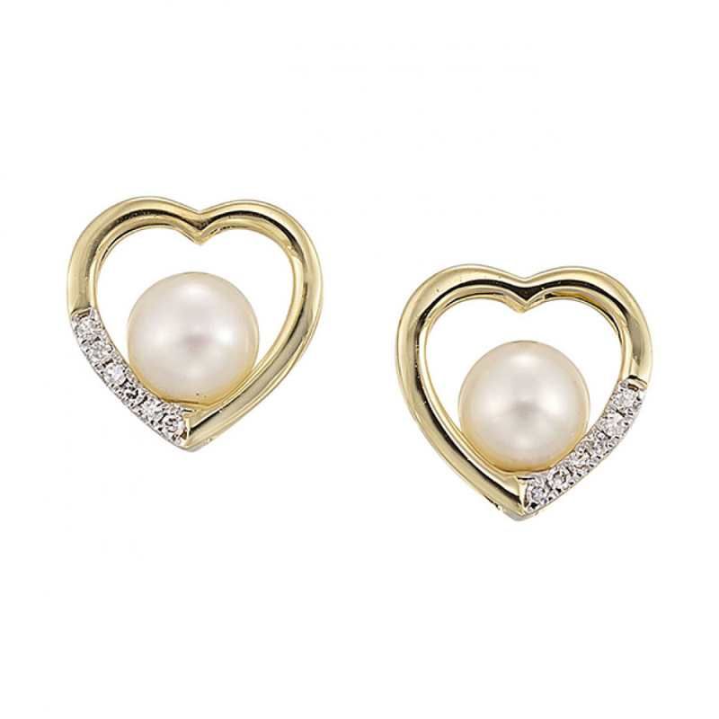 14KY Heart Pearl and Dia .05ctw H-I I1 Stud Earrings