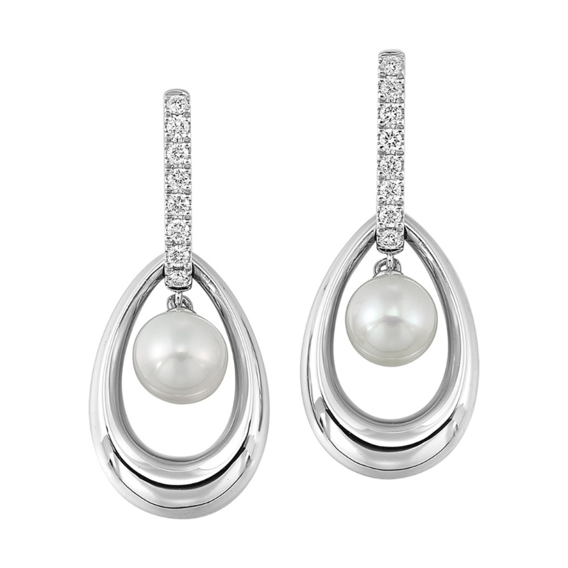 14KW Pearl & Dia .20ctw H-I I1 Drop Earrings