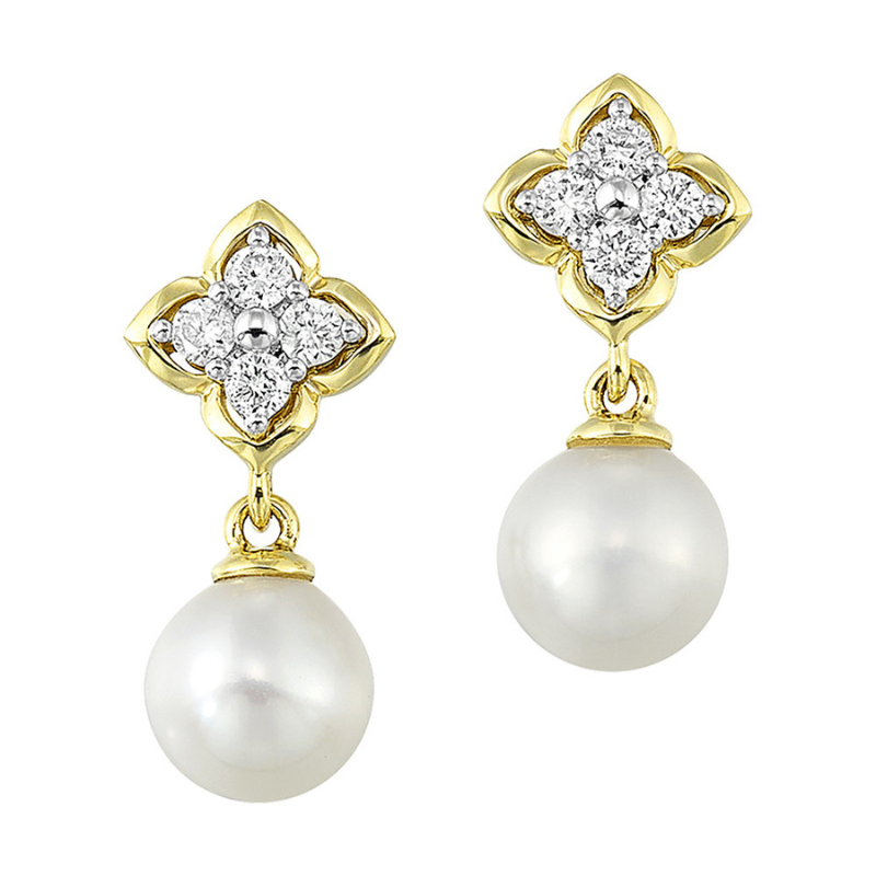 14KY Pearl and Dia .16ctw H-I I1 Drop Earrings