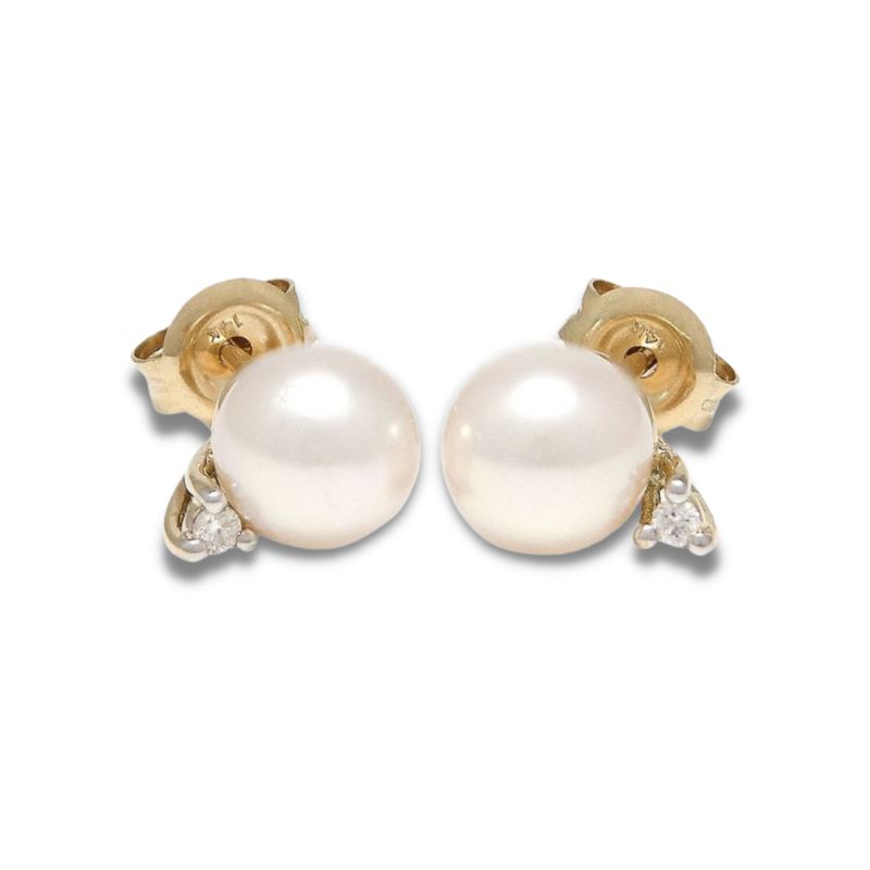 Pearl & Diamond Stud Earrings