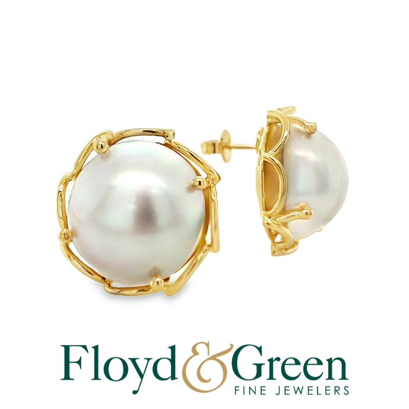 14KY Mabe Pearl Earrings, 13.6g