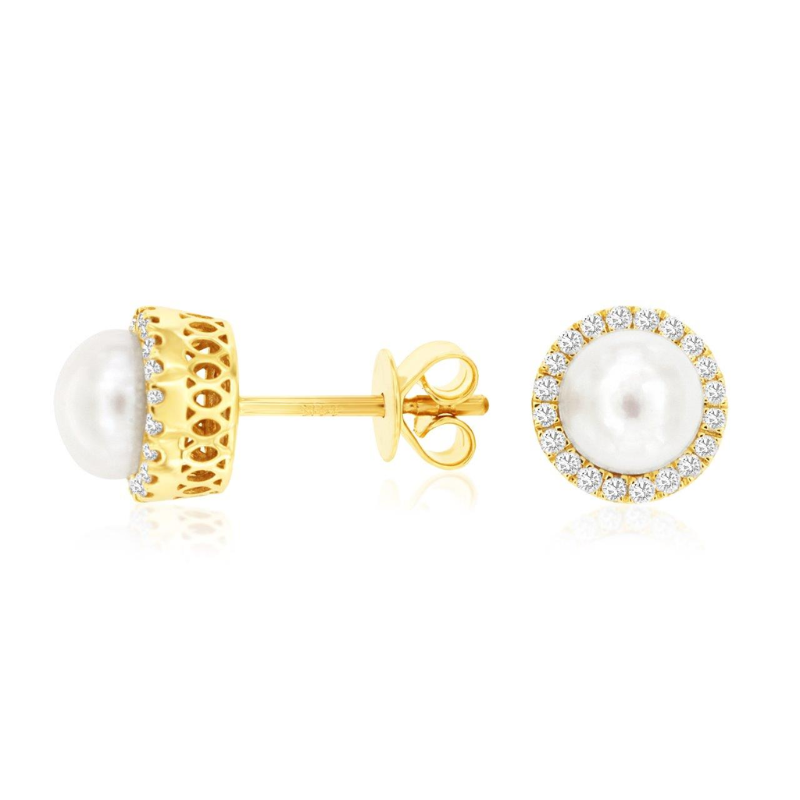 14KY pearl and diamond 0.25ctw stud earrings