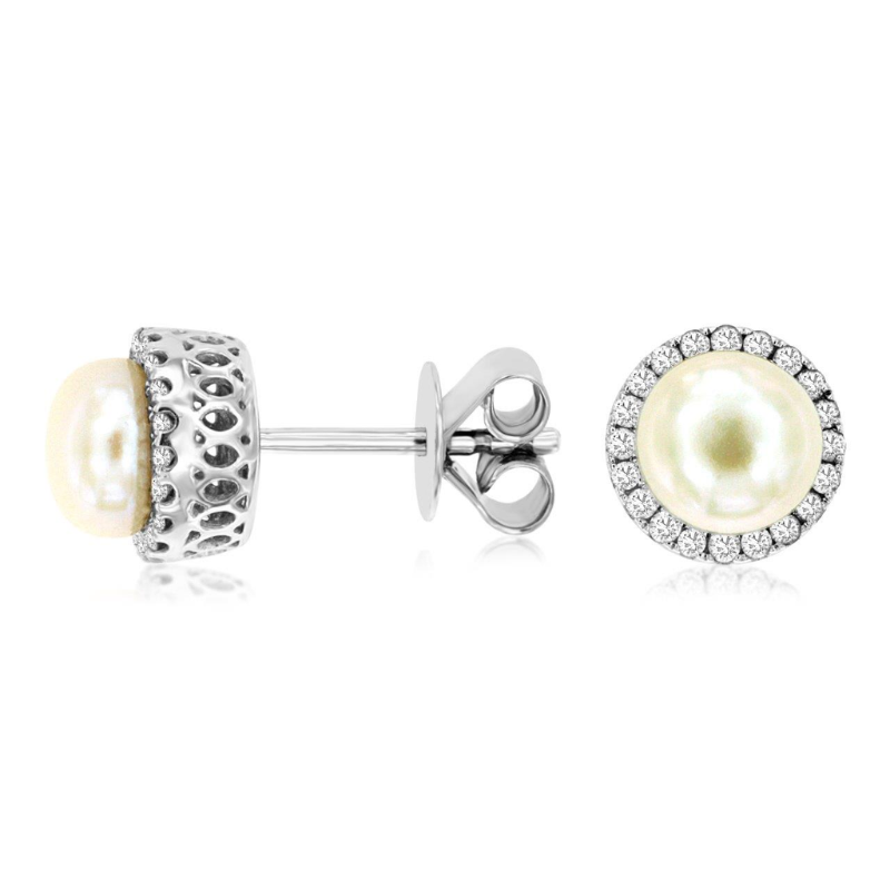 14KW pearl and diamond 0.25ctw stud earrings