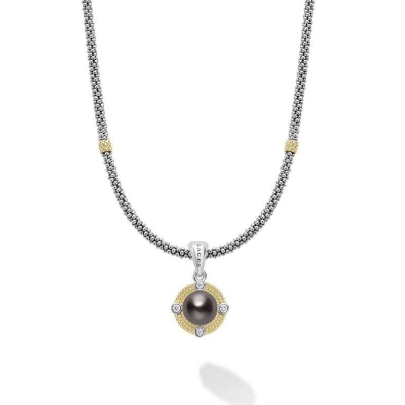 LAGOS Luna Tahitian Black Pearl Diamond Caviar Necklace