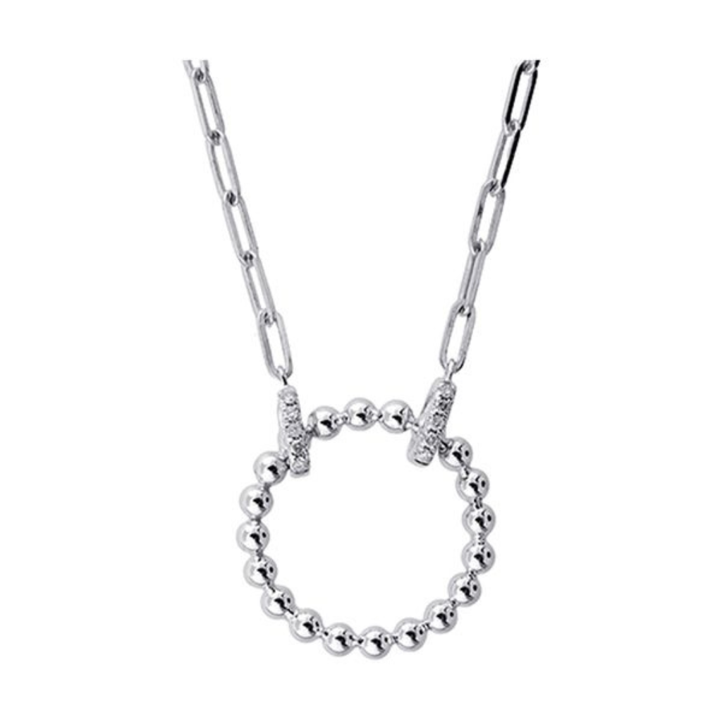 Beaded Circle Diamond Pendant Necklace