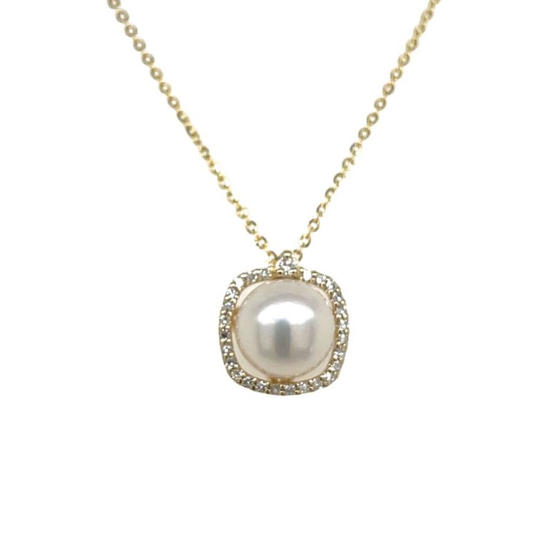 HONORA Pearl & Diamond Halo Pendant Necklace