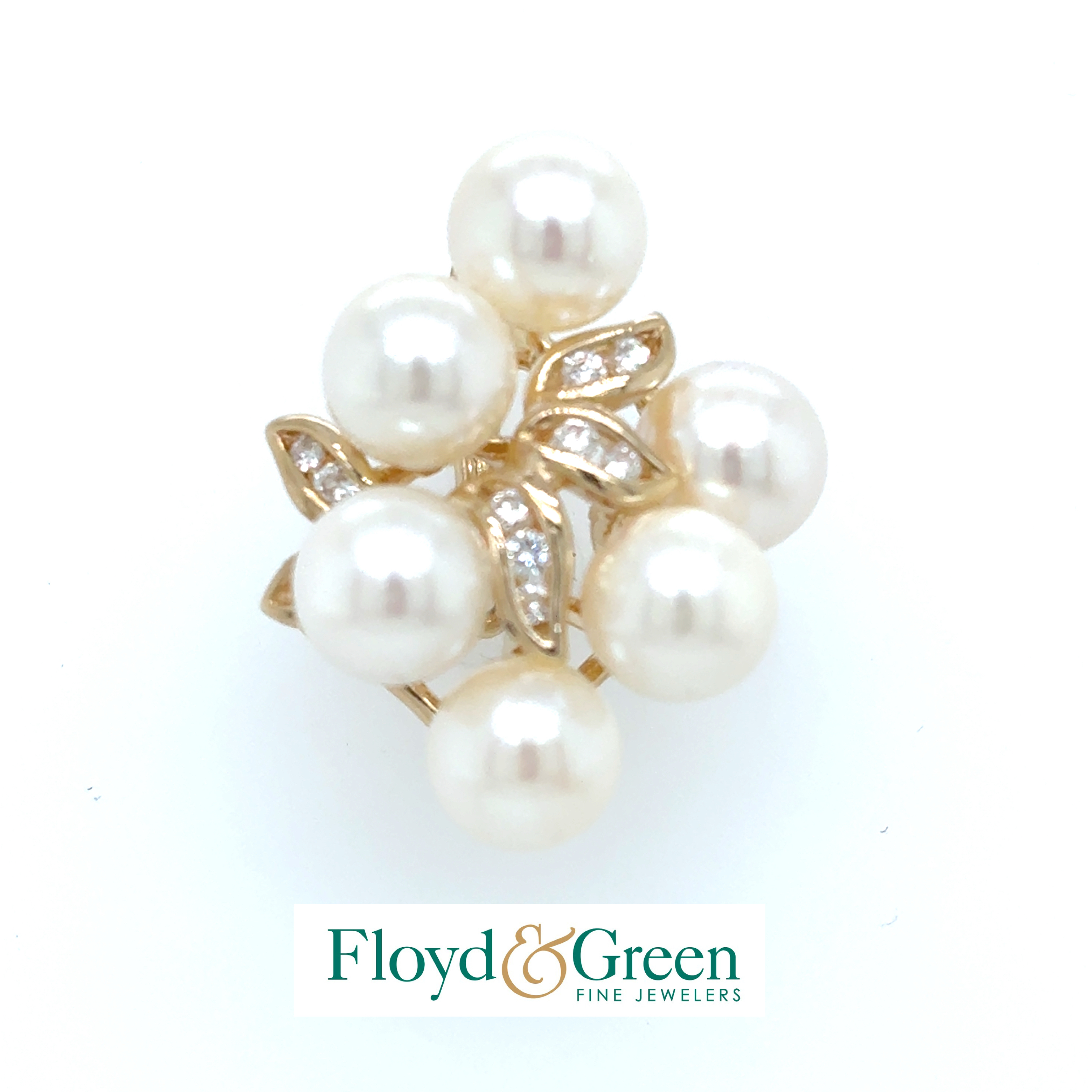 18KY Pearl & Diamond Enhancer, 6 Round Chinese FWCP, 10 Round Diamonds, 0.08ct, H-I VS2, 3.96g