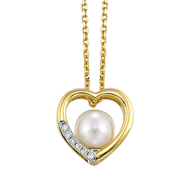 14KY Pearl Heart Pendant Necklace