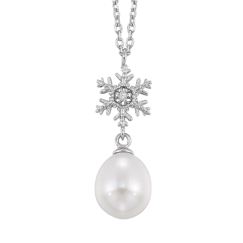 SS Snowflake and Pearl Pendant Necklace