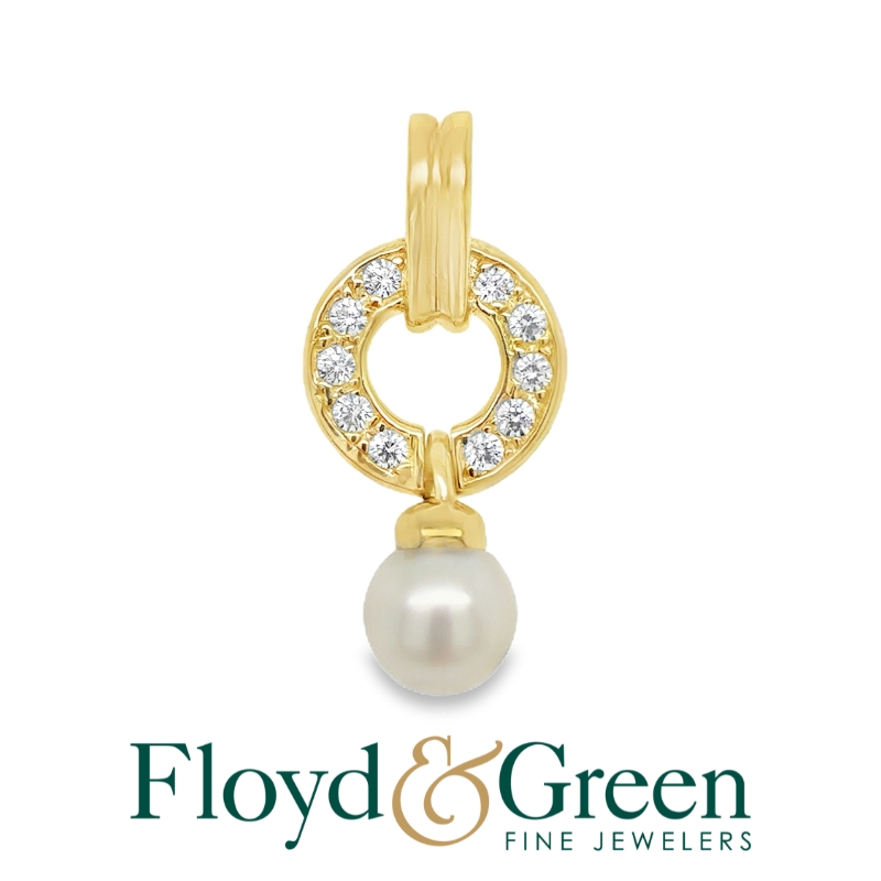 14KY Pearl and Goshenite Pendant, 1 Chinese Freshwater Cultured Pearl, 10 Round Goshenites, 0.17ct.