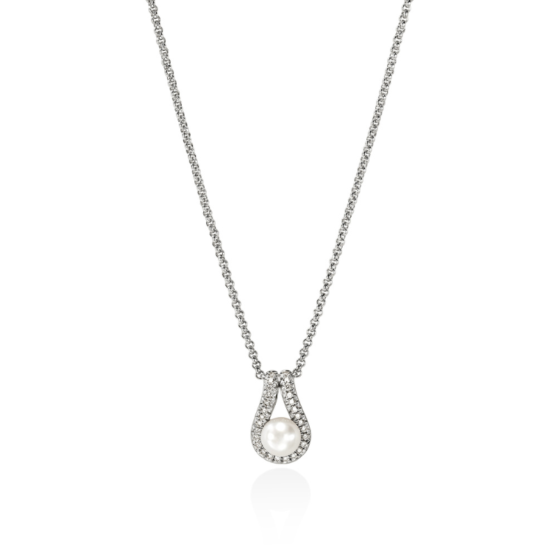 John Hardy Surf Diamond Pave and Pearl Pendant Necklace