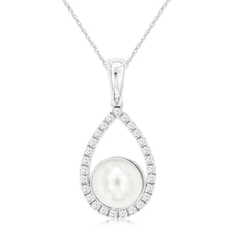 14KW Pearl and 0.12ctw diamonds pendant