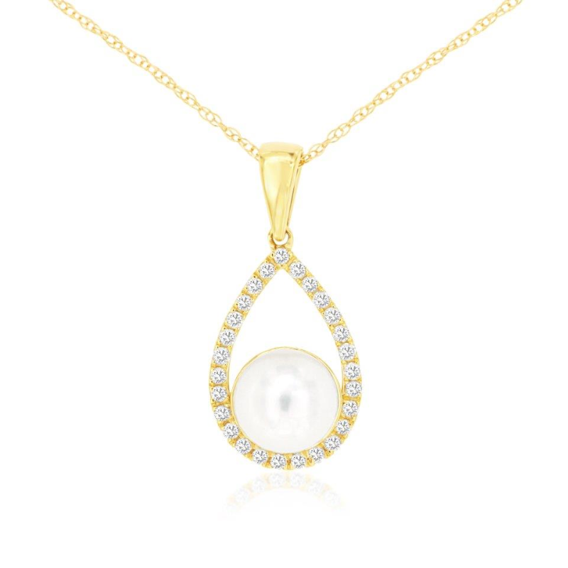 14KY pearl and 0.12ctw diamonds pendant