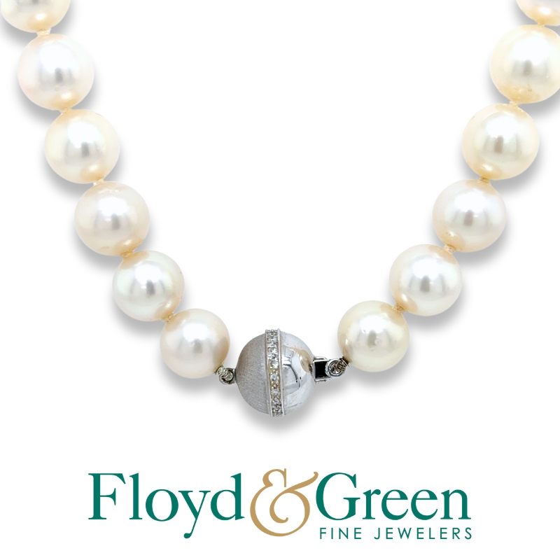 Pearl Necklace with Diamond Ball Clasp
