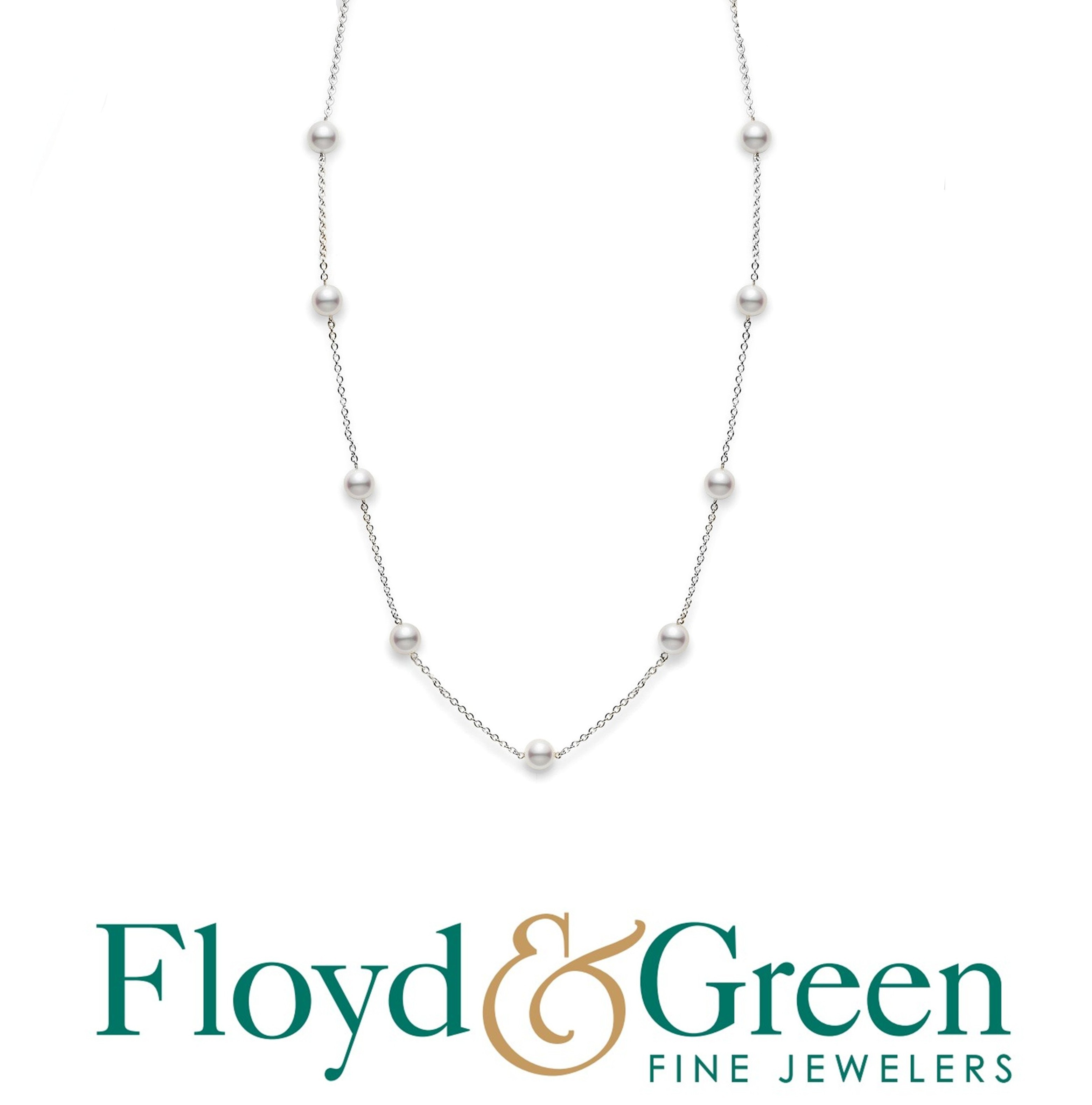 Mikimoto 18KW Chain Pearl Necklace, 11 White Pearls, 18 Inch