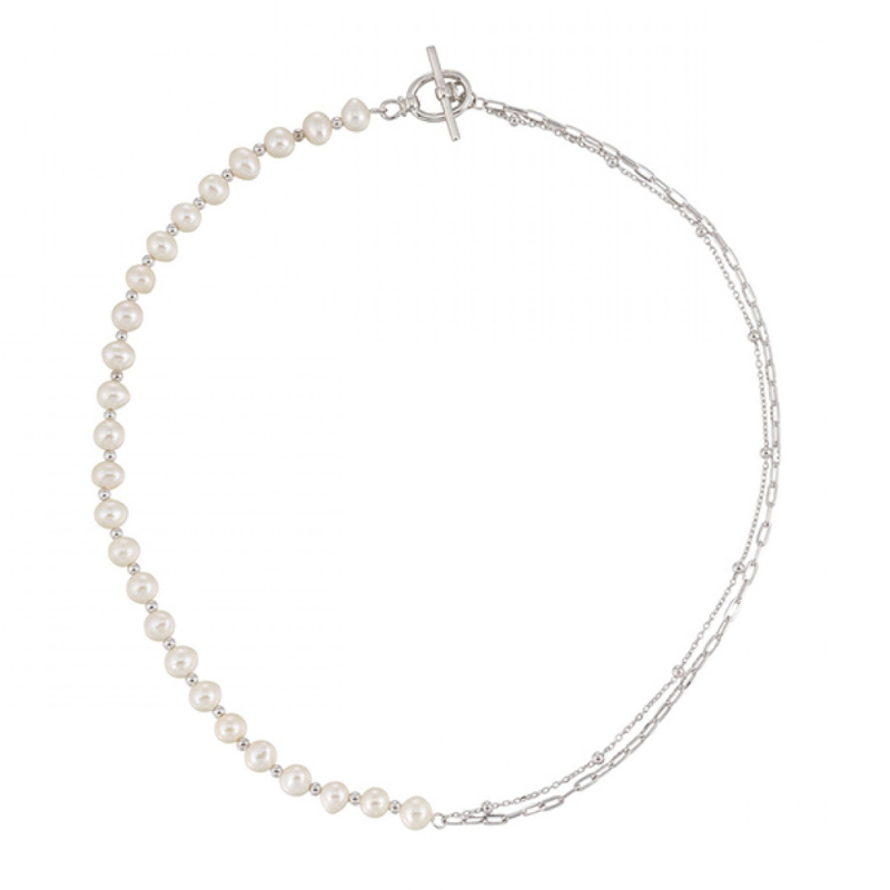 Half Pearl Link Necklace