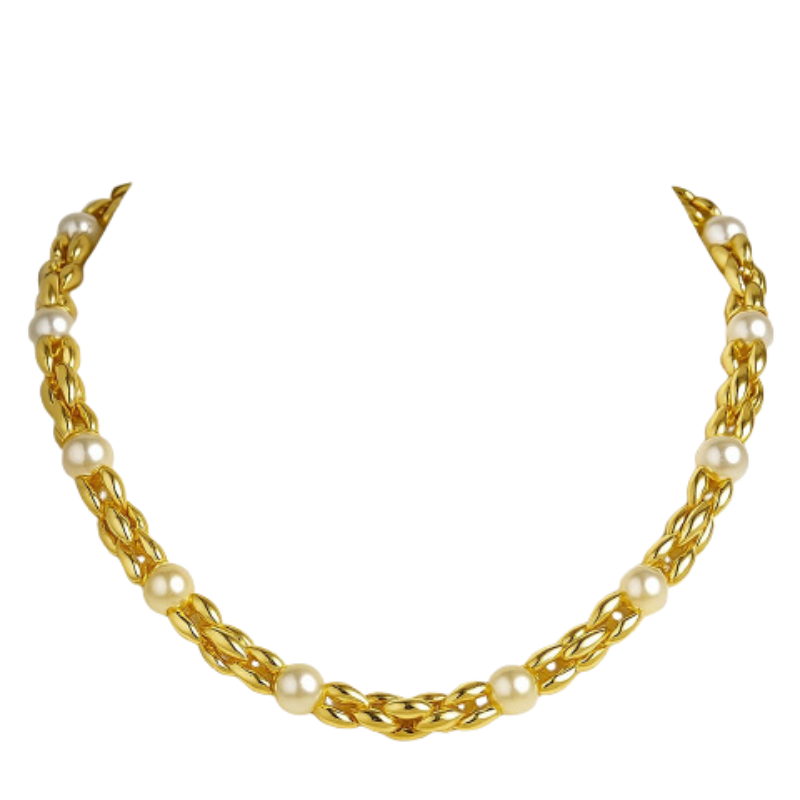 17.5 18KY Pearl and X Gold Necklace