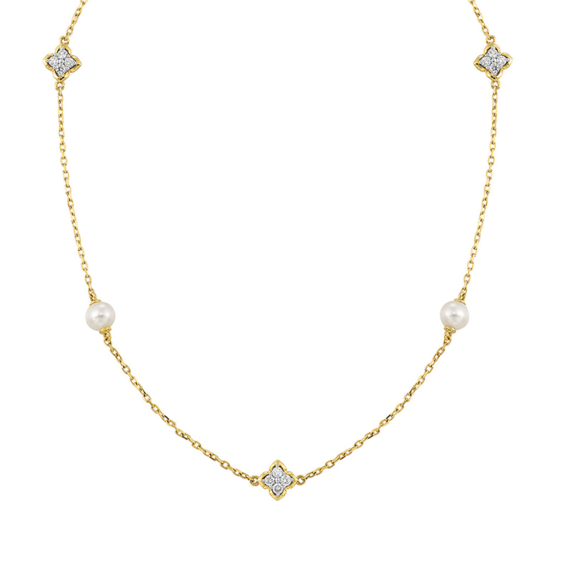 Pearl and Diamond Station Necklace