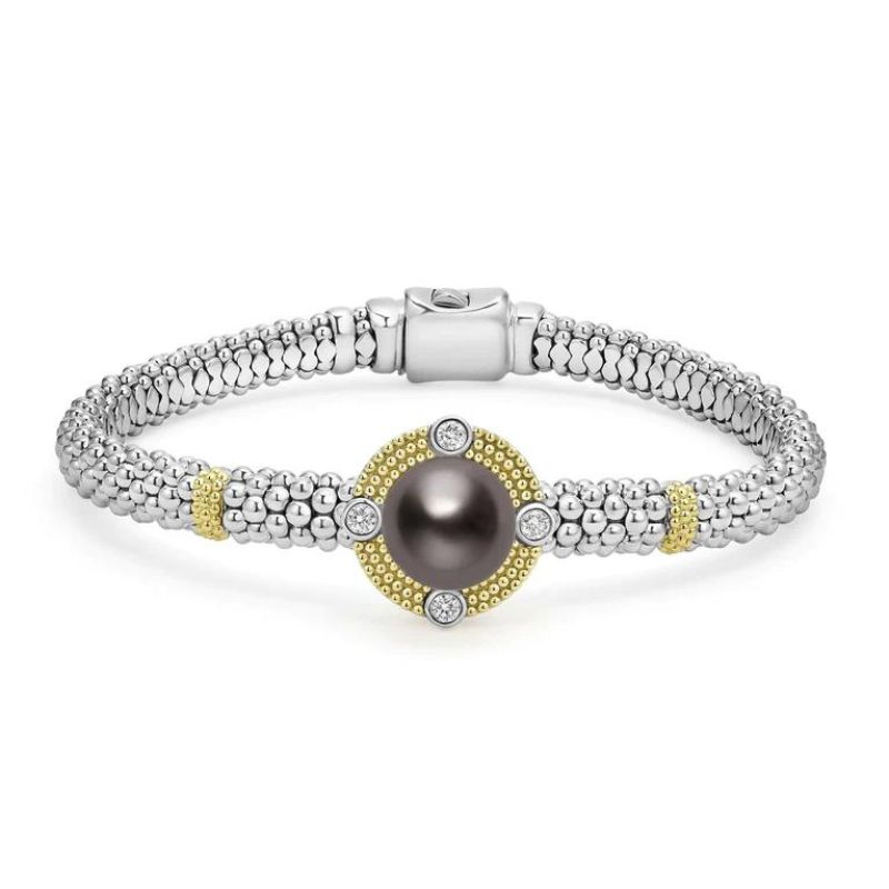 LAGOS Luna Tahitian Black Pearl Diamond Caviar Bracelet