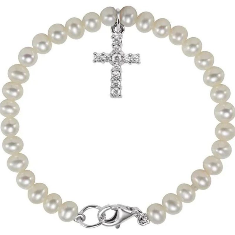 Pearl & Cross Charm Bracelet