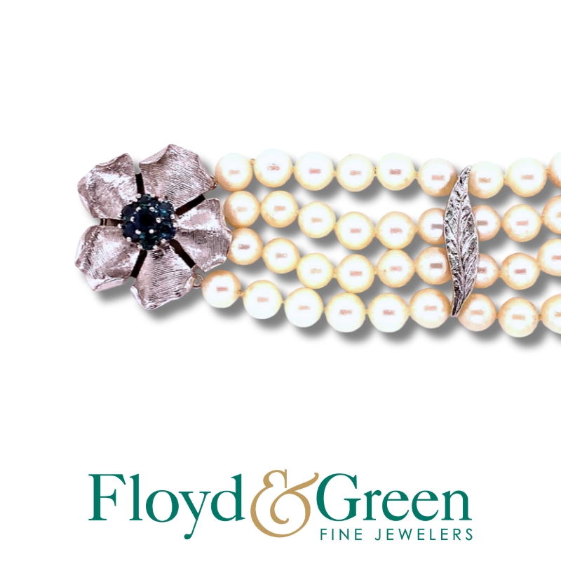 4 Strand Pearl Bracelet with Flower Clasp
