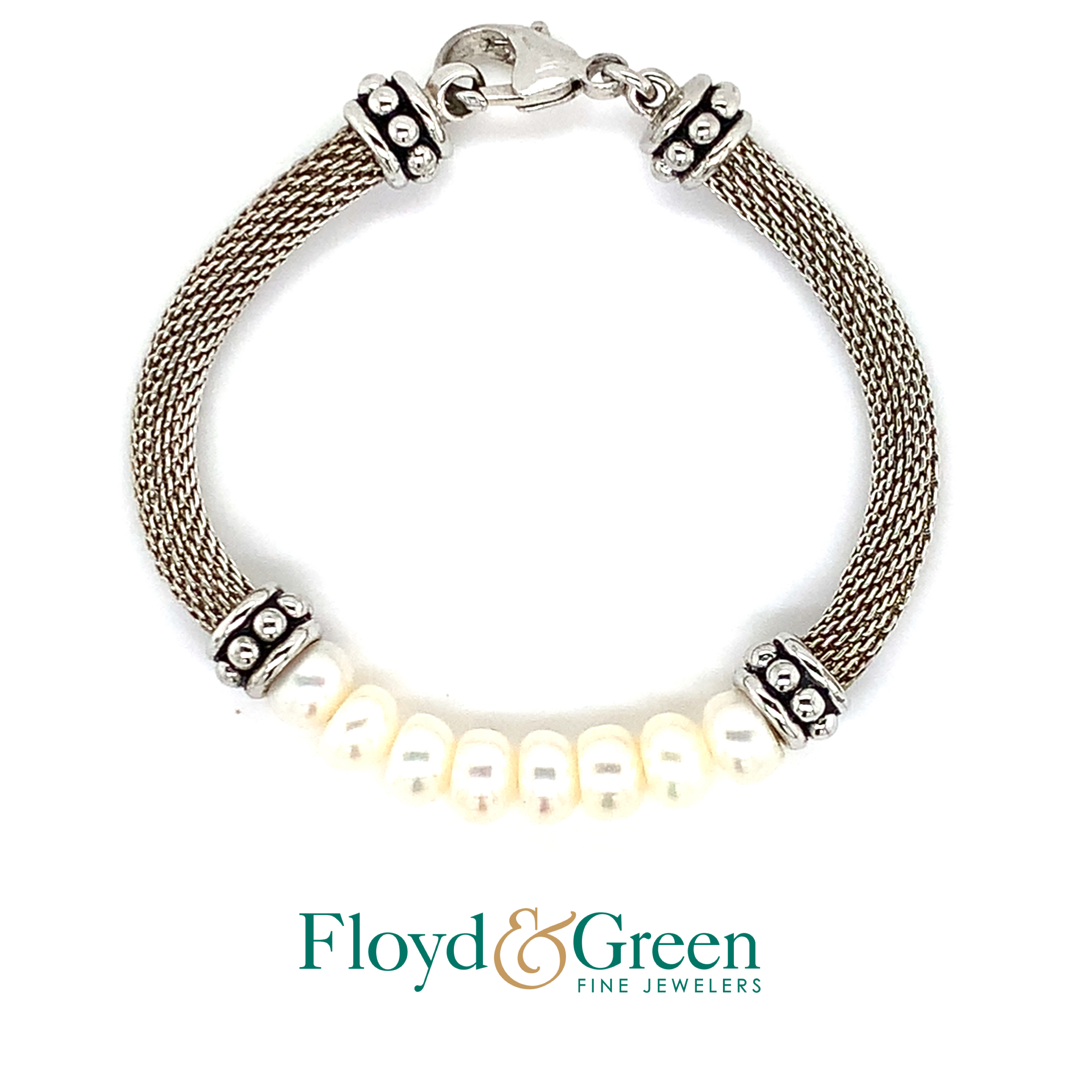 HONORA Silver Mesh & Pearl Bracelet