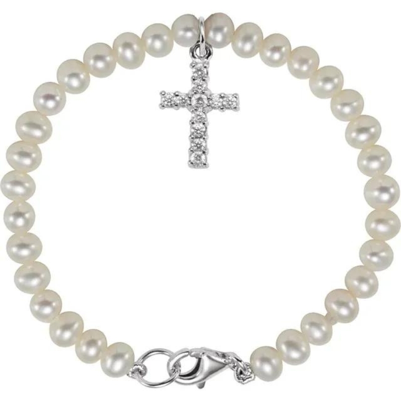 Pearl & Cross Charm Bracelet