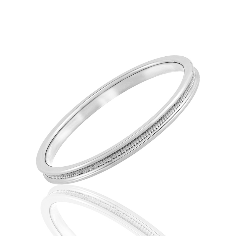 14KW 2MM Stackable Recessed Milgrain Wedding Band Size 7