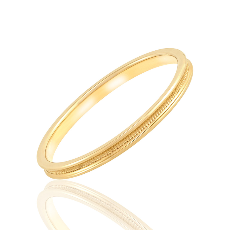 14KY 2MM Stackable Recessed Milgrain Wedding Band Size 7