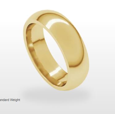 14K Yellow Comfort Fit Standard Weight Half Round Band