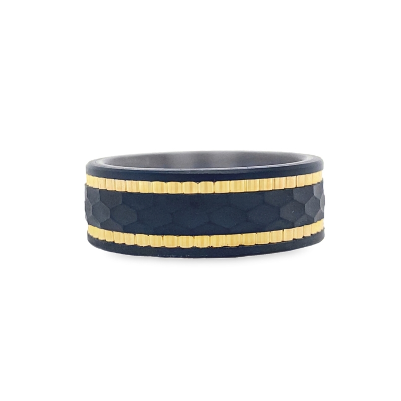 Tantalum/14KY Mardini Hammered Center Mens Band 8MM Size 9
