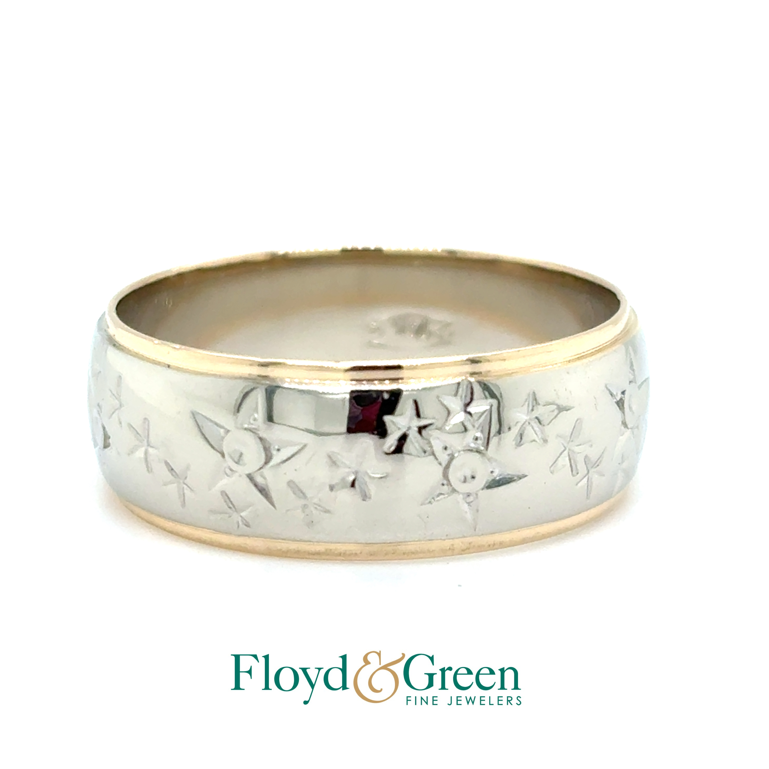 14K Two-Tone Decorative Wedding Band, Size 11, 7.4g