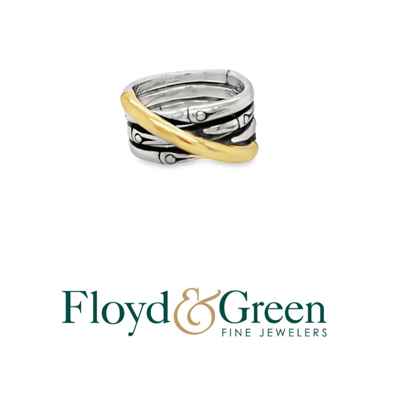 John Hardy Two-Tone Bamboo Crossover Ring, Size 8.5