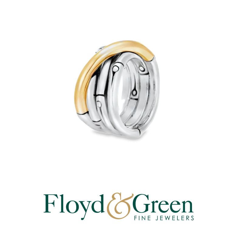 John Hardy Two-Tone Bamboo Crossover Ring, Size 8.5