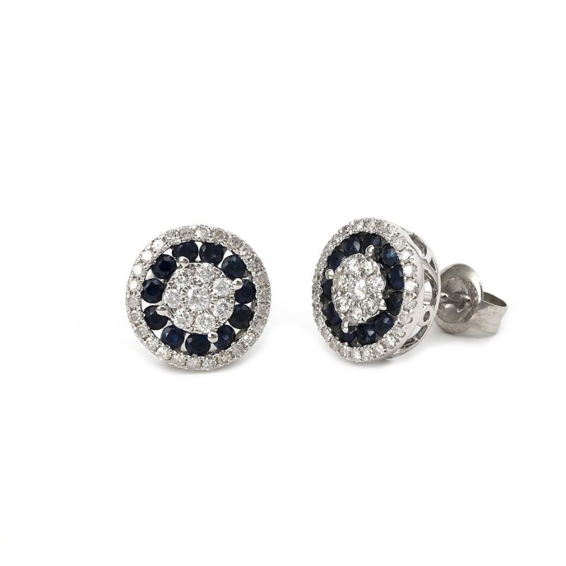 Round Cluster Sapphire & Diamond Earrings