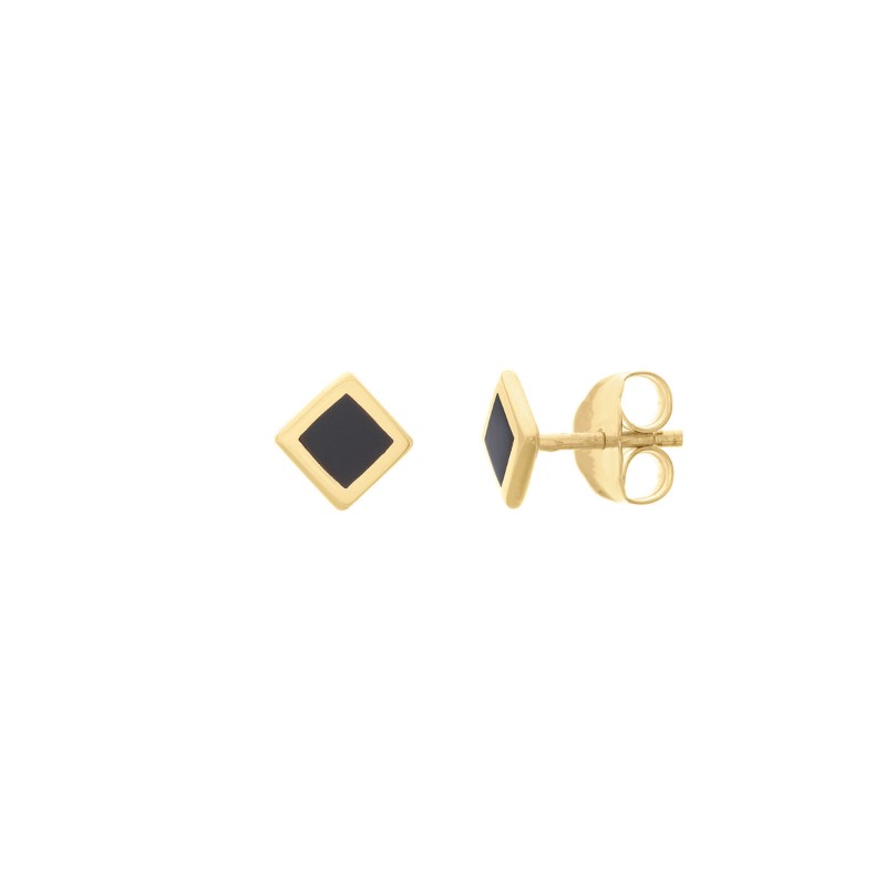 Square Black Enamel Stud Earrings