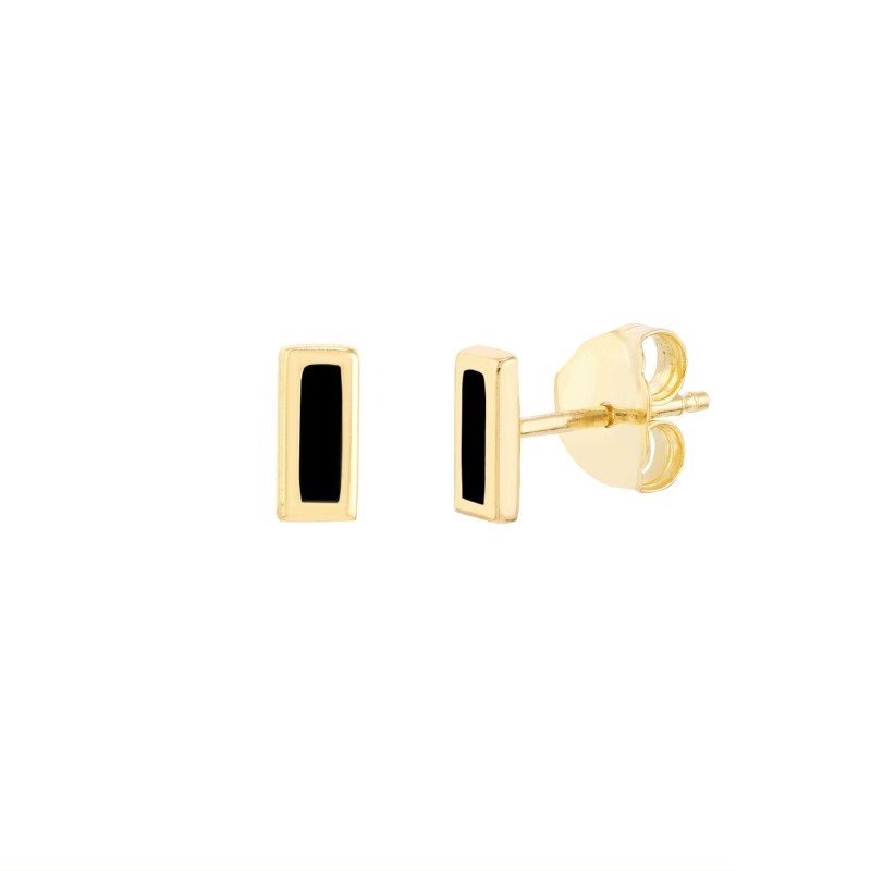 Bar Black Enamel Stud Earrings
