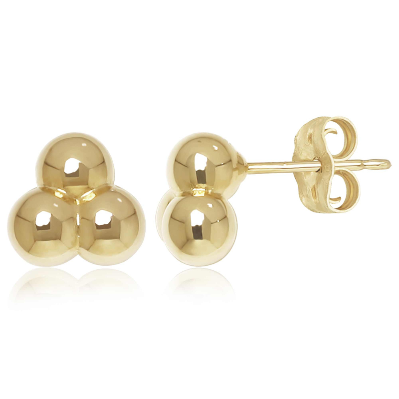 14KY 5MM Triple Ball Cluster Stud Earrings