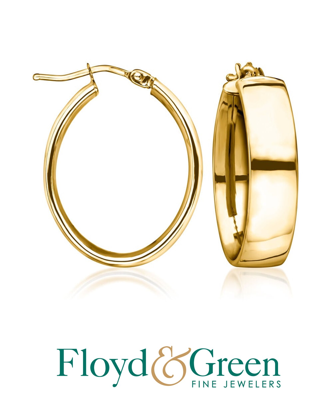 14KY Oval Hoop Earrings, 3.2g