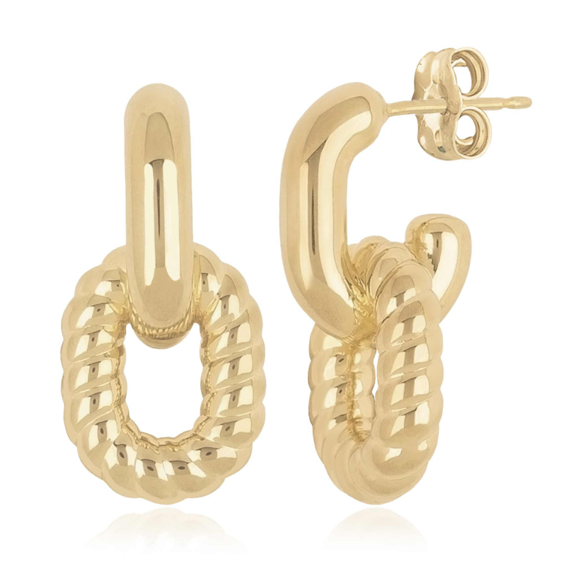 SS Vermeil Oval Double Link Twist Drop Earring