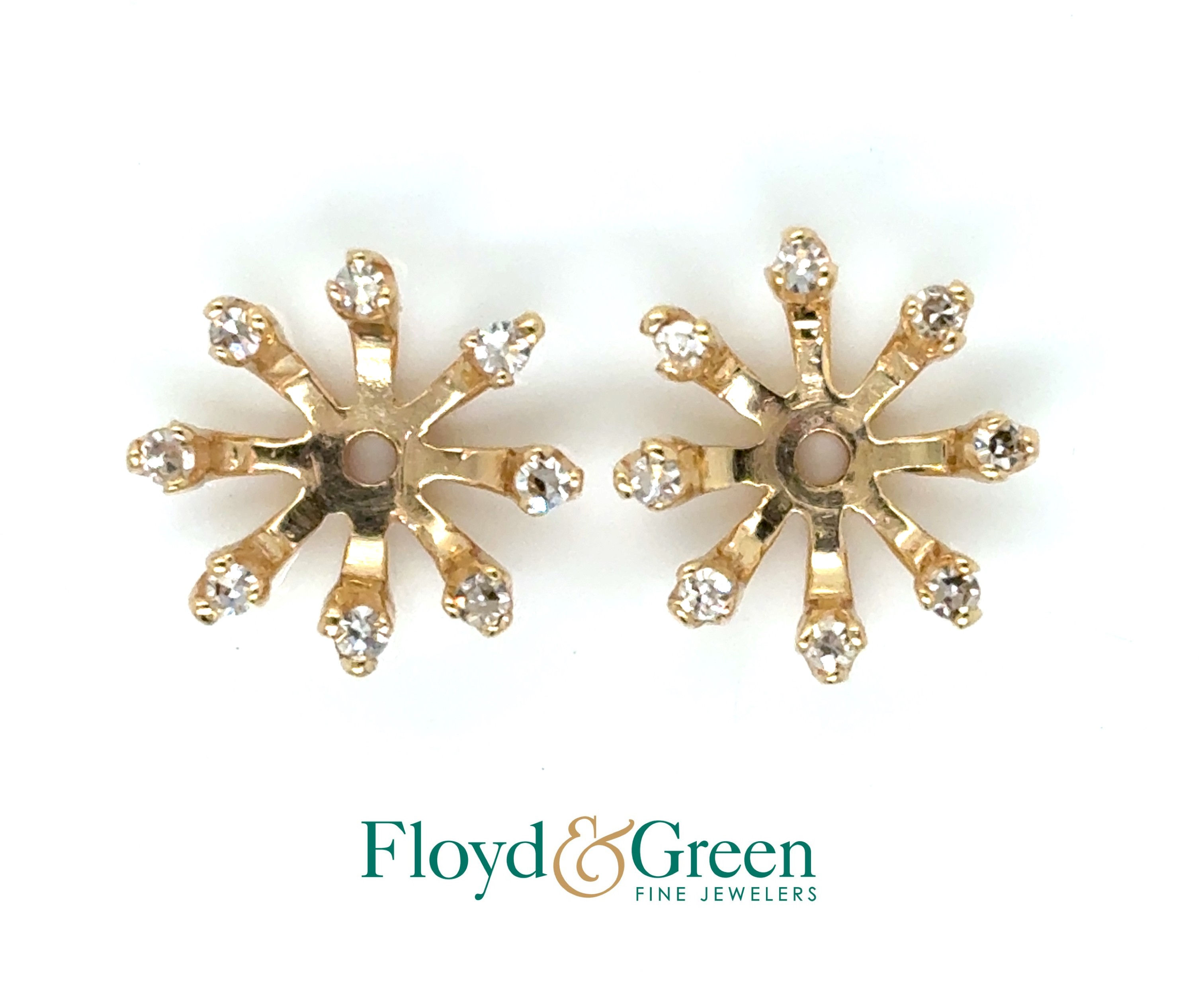 14KY Diamond Earring Jackets, 16 Round Diamonds, 1.6g