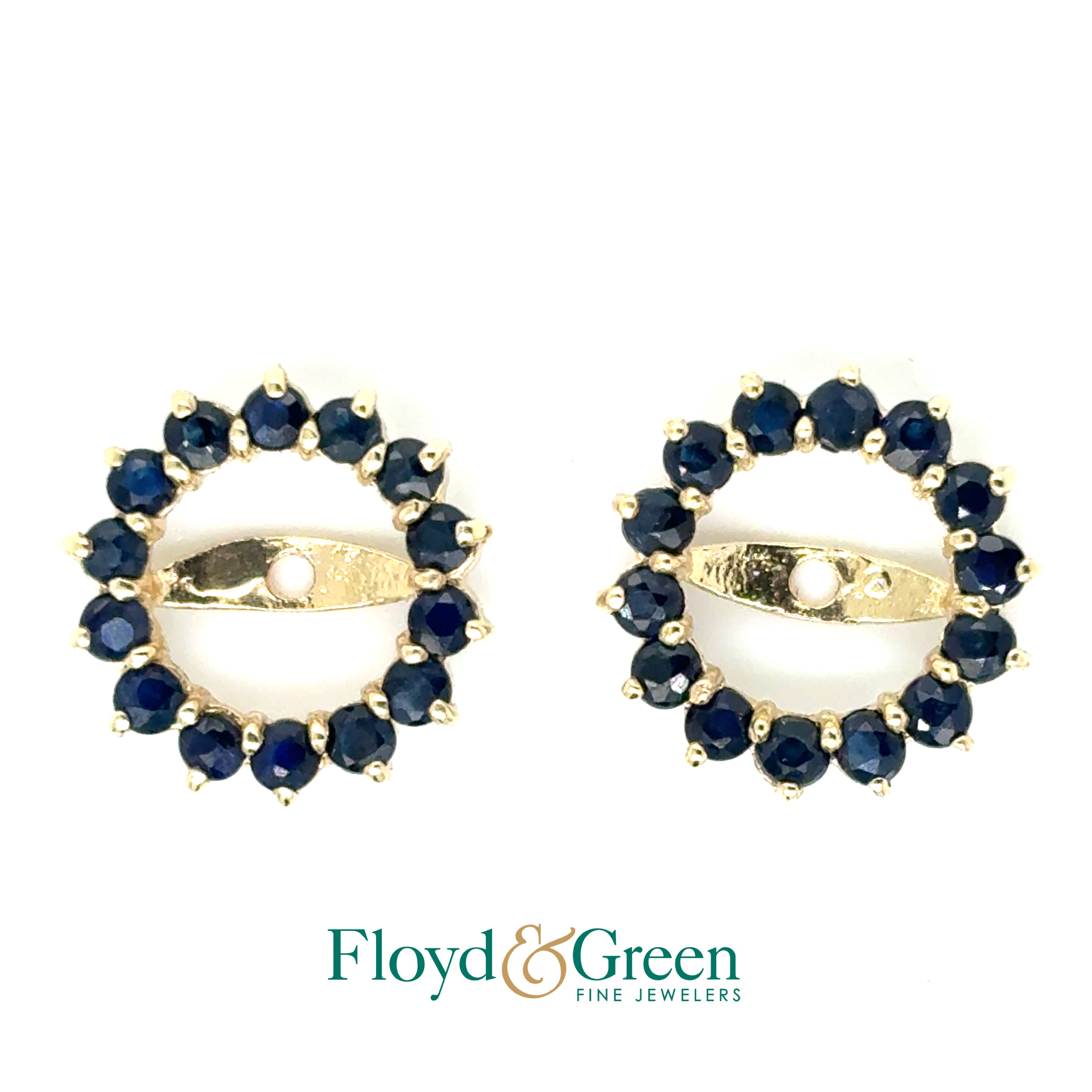 14KY Sapphire Earring Jackets, 28 Round Sapphires, 0.48ct, 1.09g