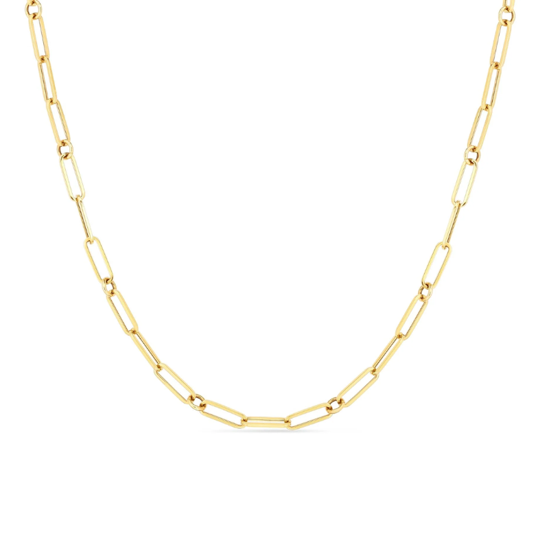 Roberto Coin Designer Gold Paperclip and Round Link Chain Necklace