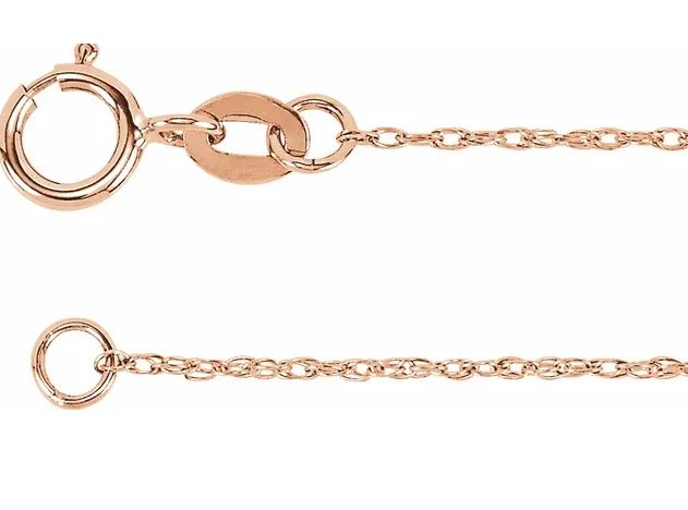 14K Rose Gold 1 mm Solid Rope 16 Chain