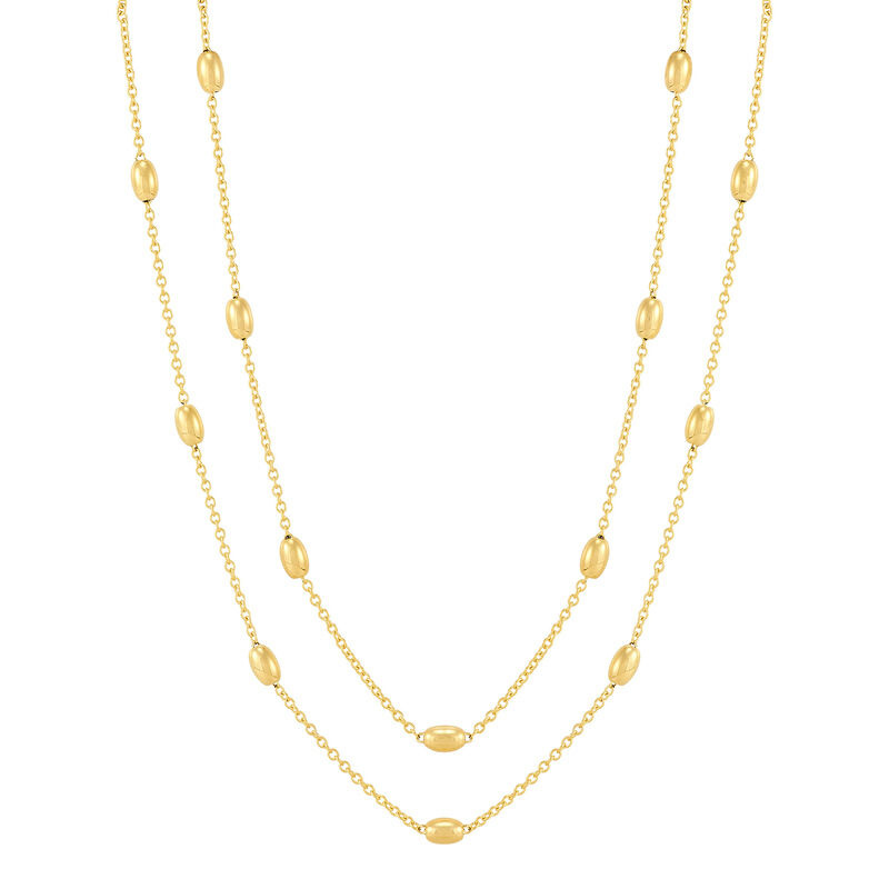 36 14KY Polished Beaded Station Necklace