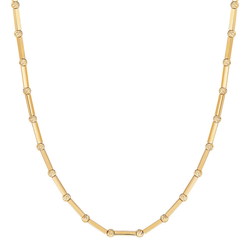 18 14KY round beads and square tube bar necklace