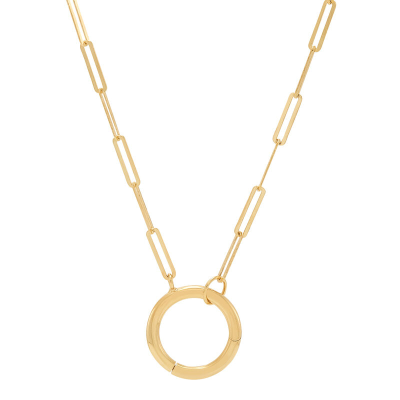 18 14KY paperclip chain with round charm clip necklace