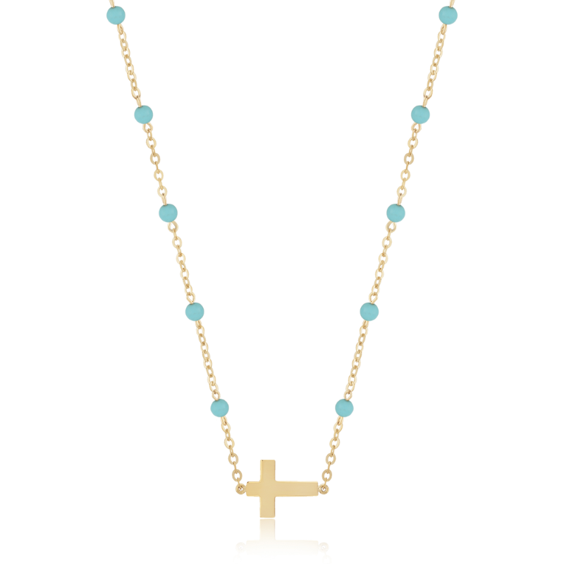 16 14KY turquoise bead with cross necklace