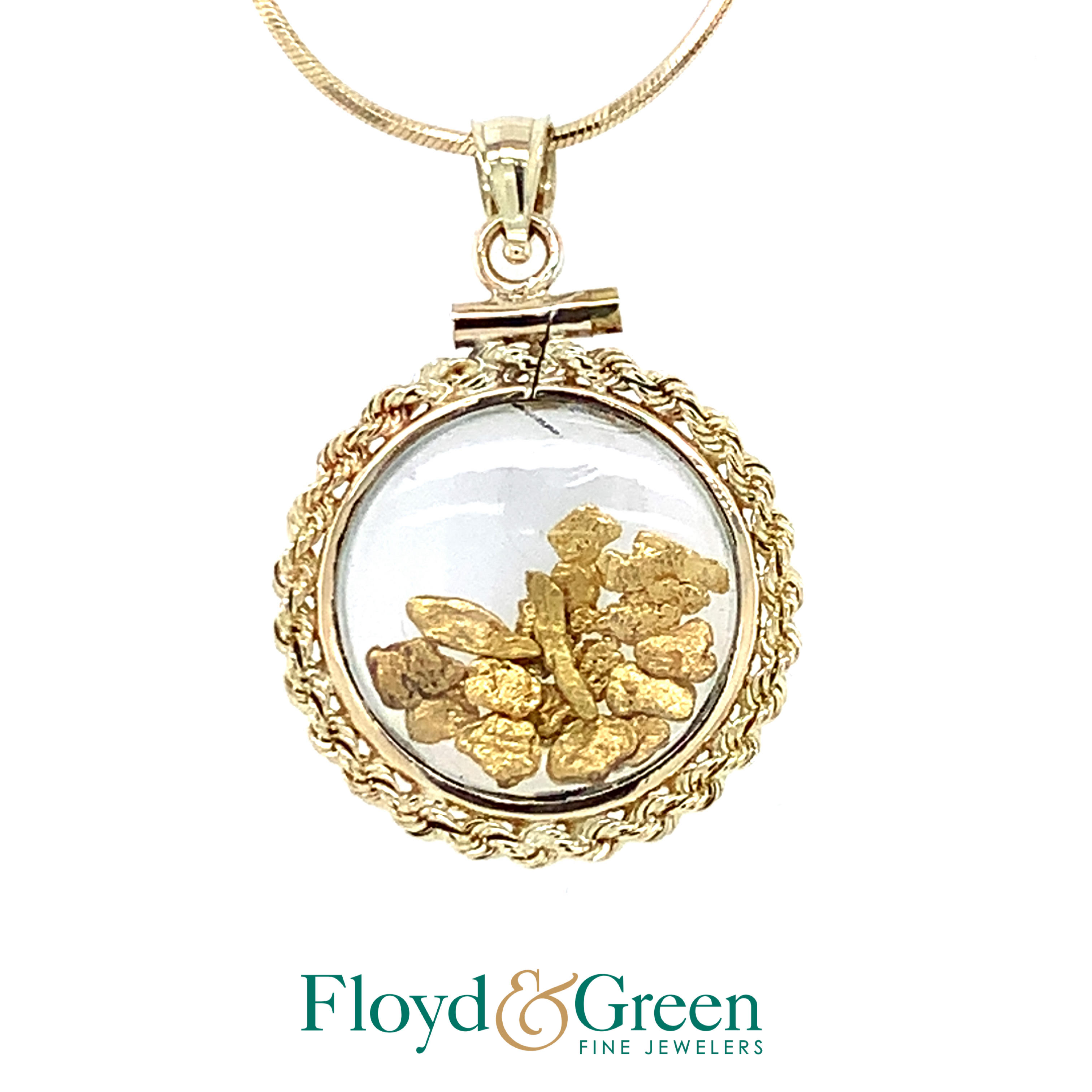 Clear Acryllic Floating Gold Flakes Pendant Necklace