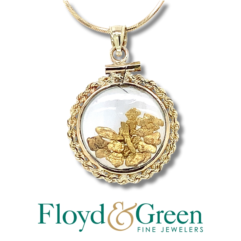 Clear Acryllic Floating Gold Flakes Pendant Necklace